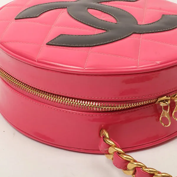Chanel Around 1995 Made Patent Round Design Cc Mark Vanity Fuchsia Pink