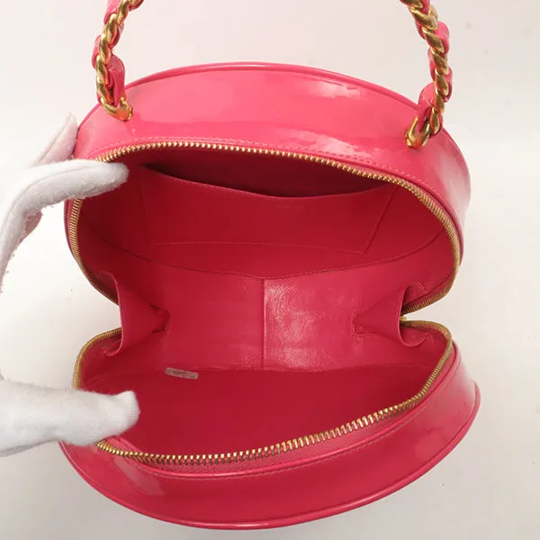 Chanel Around 1995 Made Patent Round Design Cc Mark Vanity Fuchsia Pink