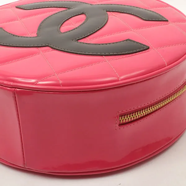Chanel Around 1995 Made Patent Round Design Cc Mark Vanity Fuchsia Pink