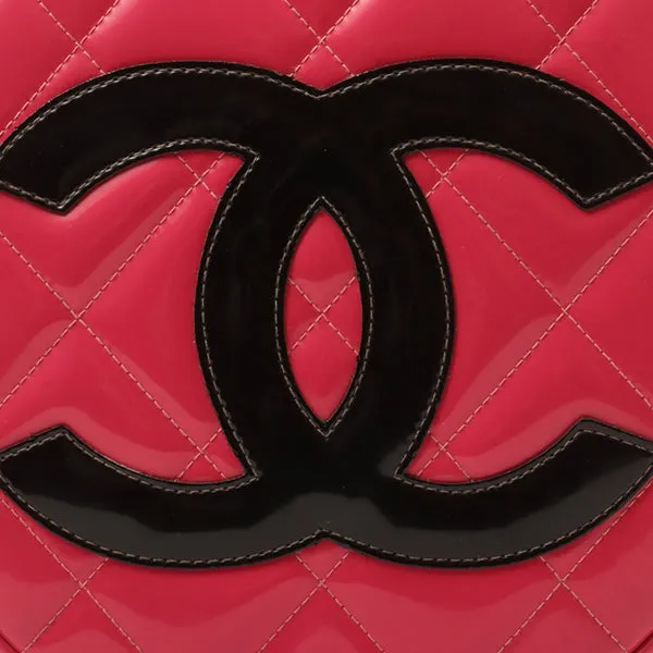 Chanel Around 1995 Made Patent Round Design Cc Mark Vanity Fuchsia Pink