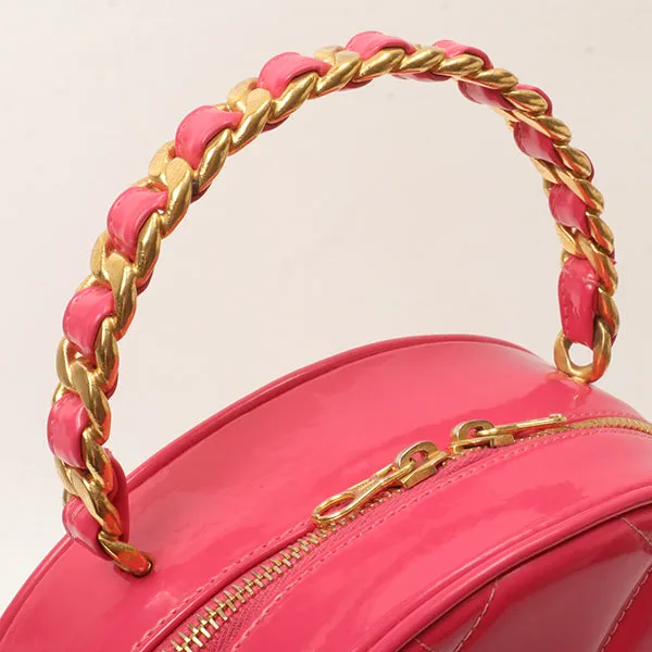 Chanel Around 1995 Made Patent Round Design Cc Mark Vanity Fuchsia Pink