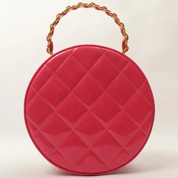 Chanel Around 1995 Made Patent Round Design Cc Mark Vanity Fuchsia Pink