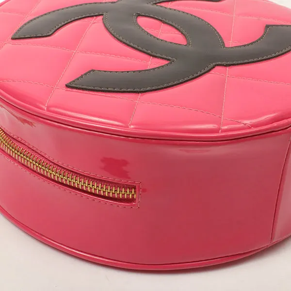 Chanel Around 1995 Made Patent Round Design Cc Mark Vanity Fuchsia Pink