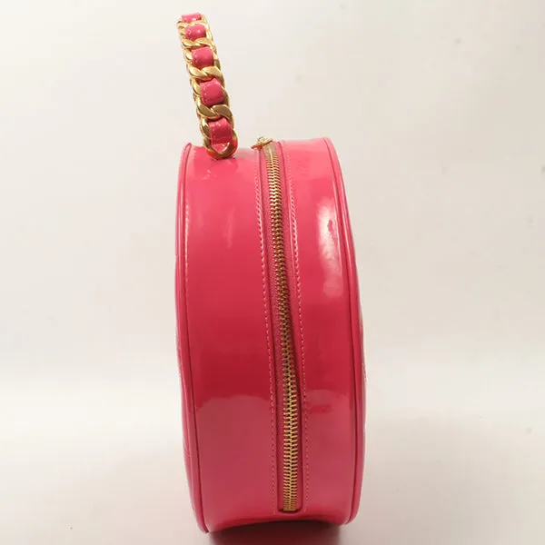 Chanel Around 1995 Made Patent Round Design Cc Mark Vanity Fuchsia Pink