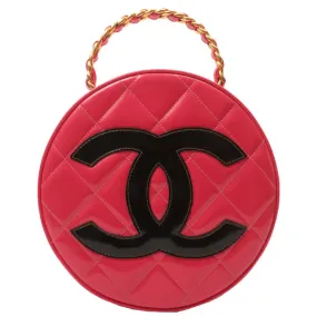Chanel Around 1995 Made Patent Round Design Cc Mark Vanity Fuchsia Pink