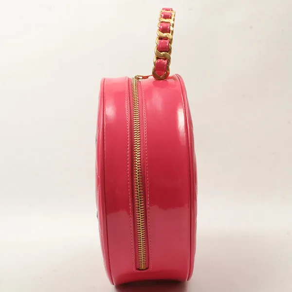 Chanel Around 1995 Made Patent Round Design Cc Mark Vanity Fuchsia Pink