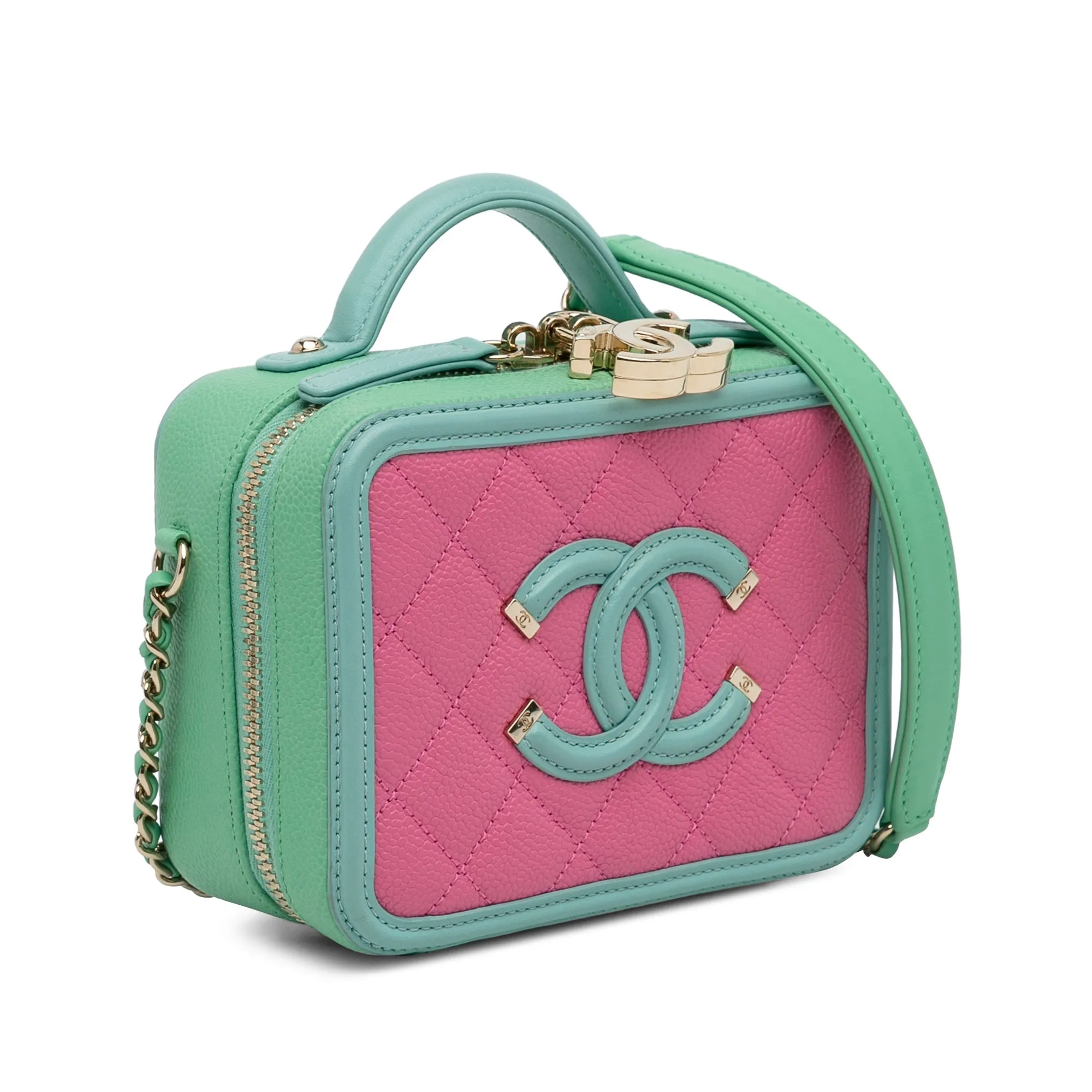 Chanel CC Filigree Vanity Case Pink Caviar Gold