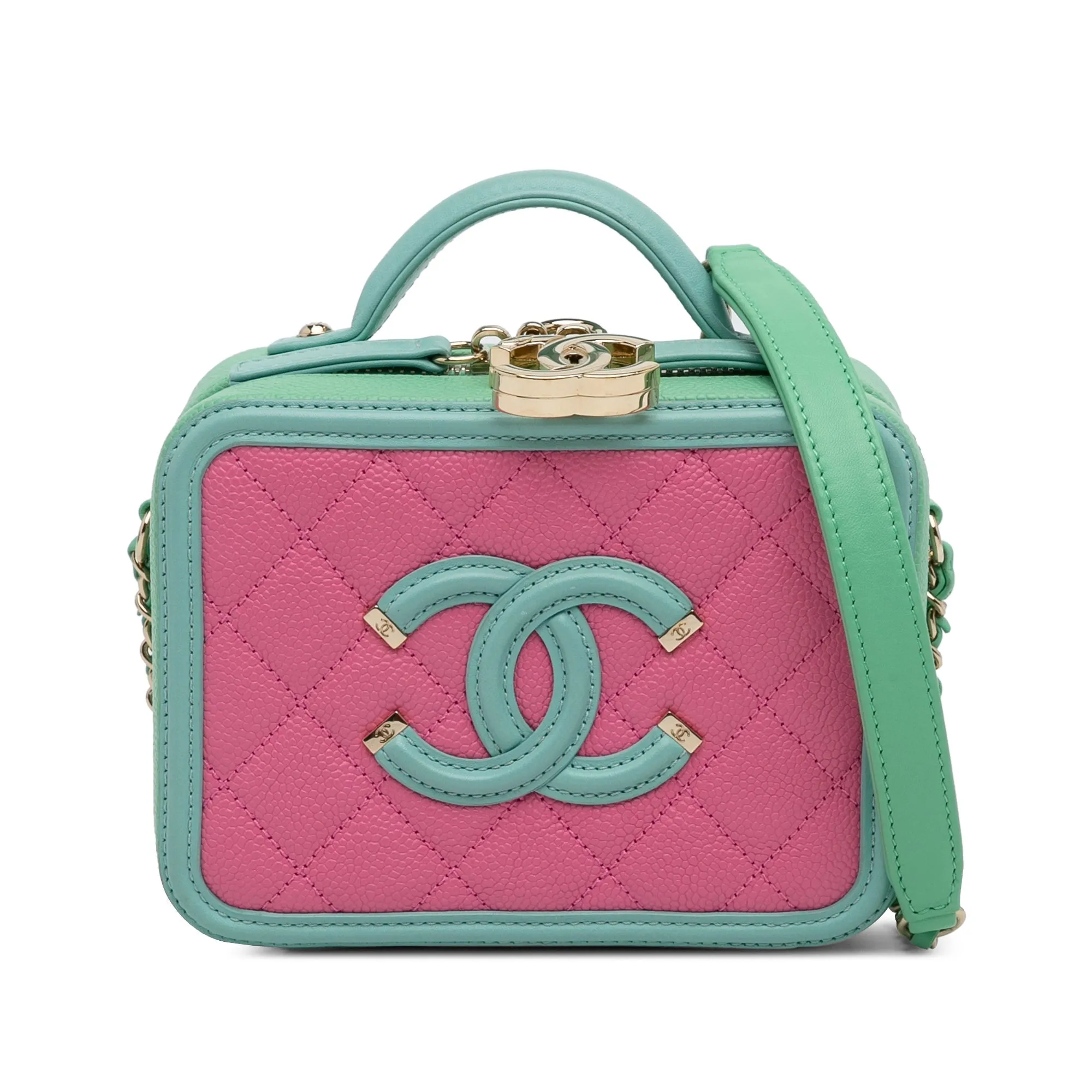 Chanel CC Filigree Vanity Case Pink Caviar Gold