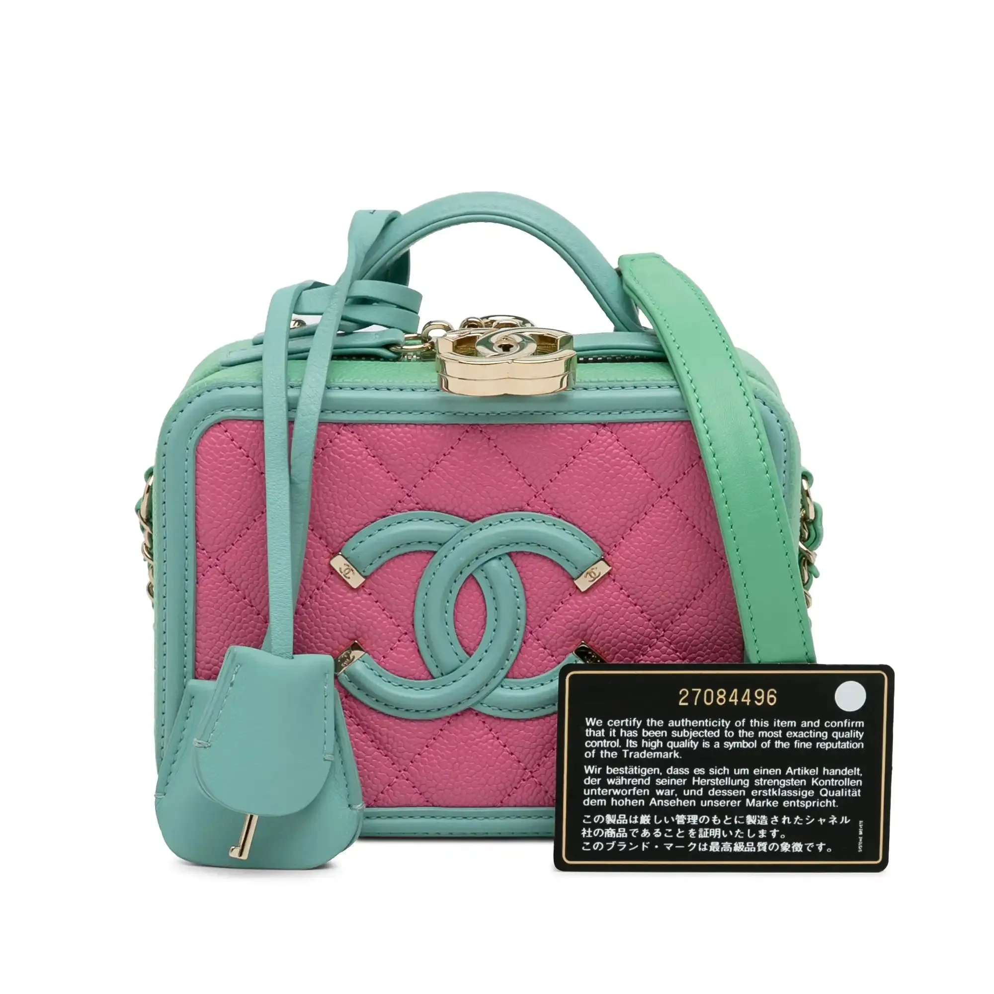Chanel CC Filigree Vanity Case Pink Caviar Gold