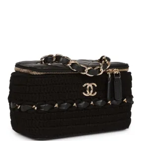 Chanel Small Vanity Case Black Crochet and Lambskin Light Gold Hardware