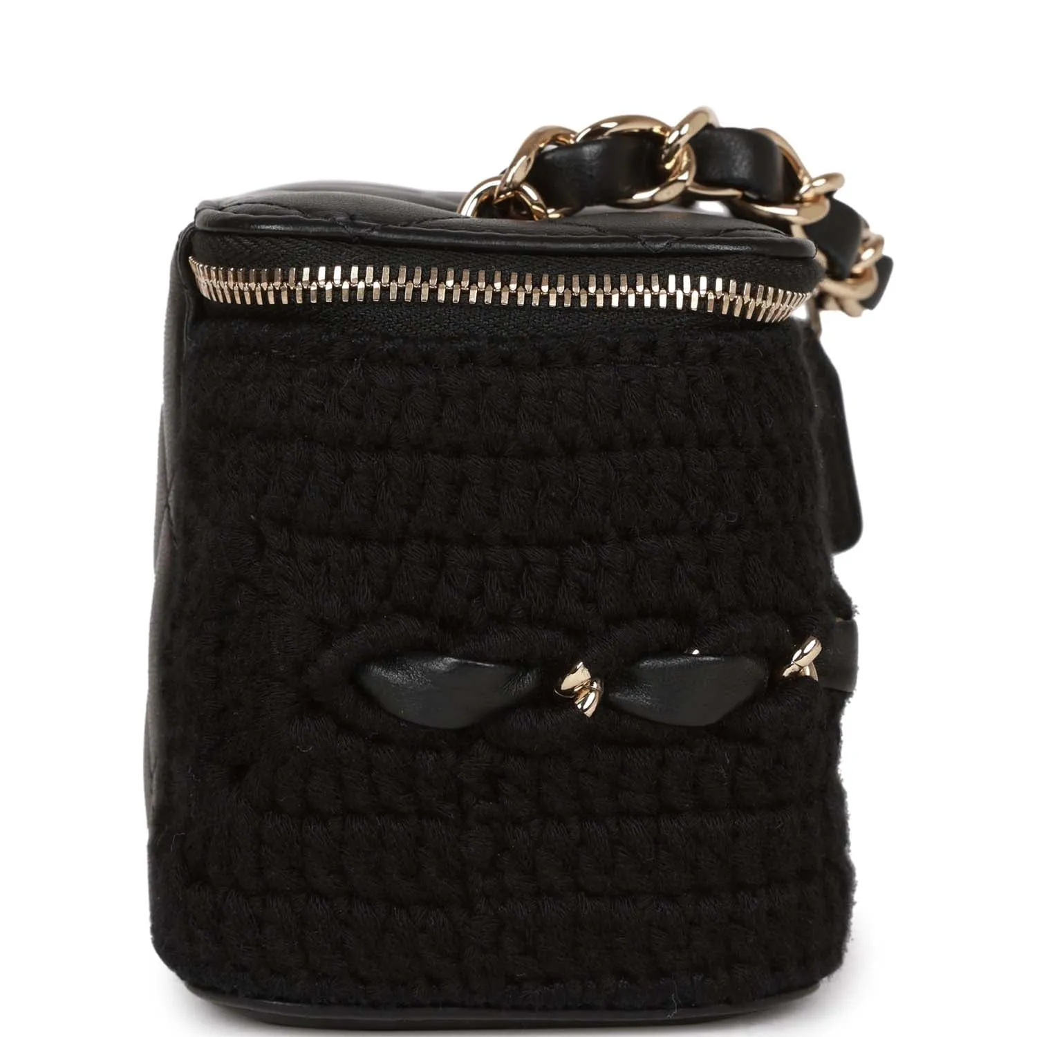 Chanel Small Vanity Case Black Crochet and Lambskin Light Gold Hardware