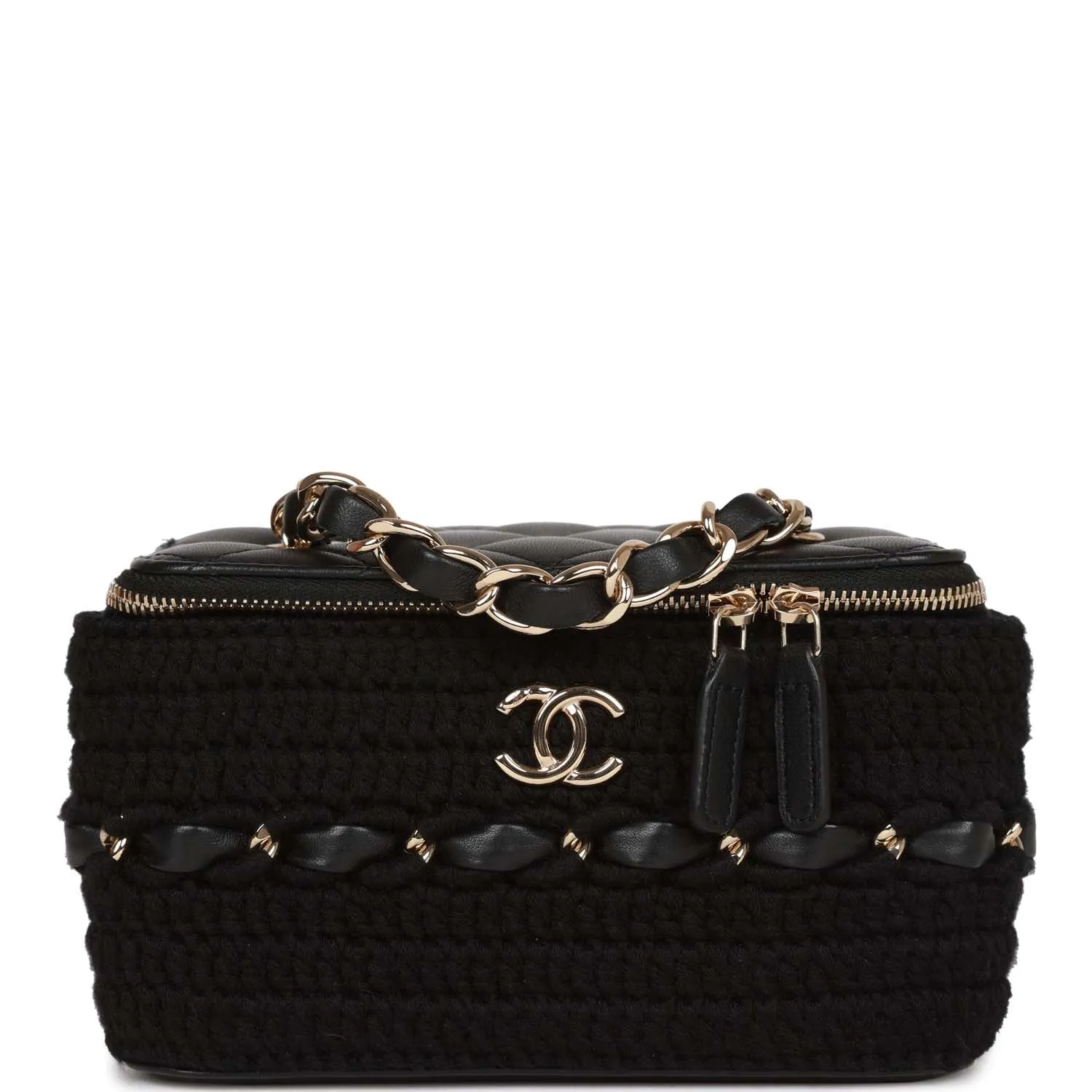 Chanel Small Vanity Case Black Crochet and Lambskin Light Gold Hardware
