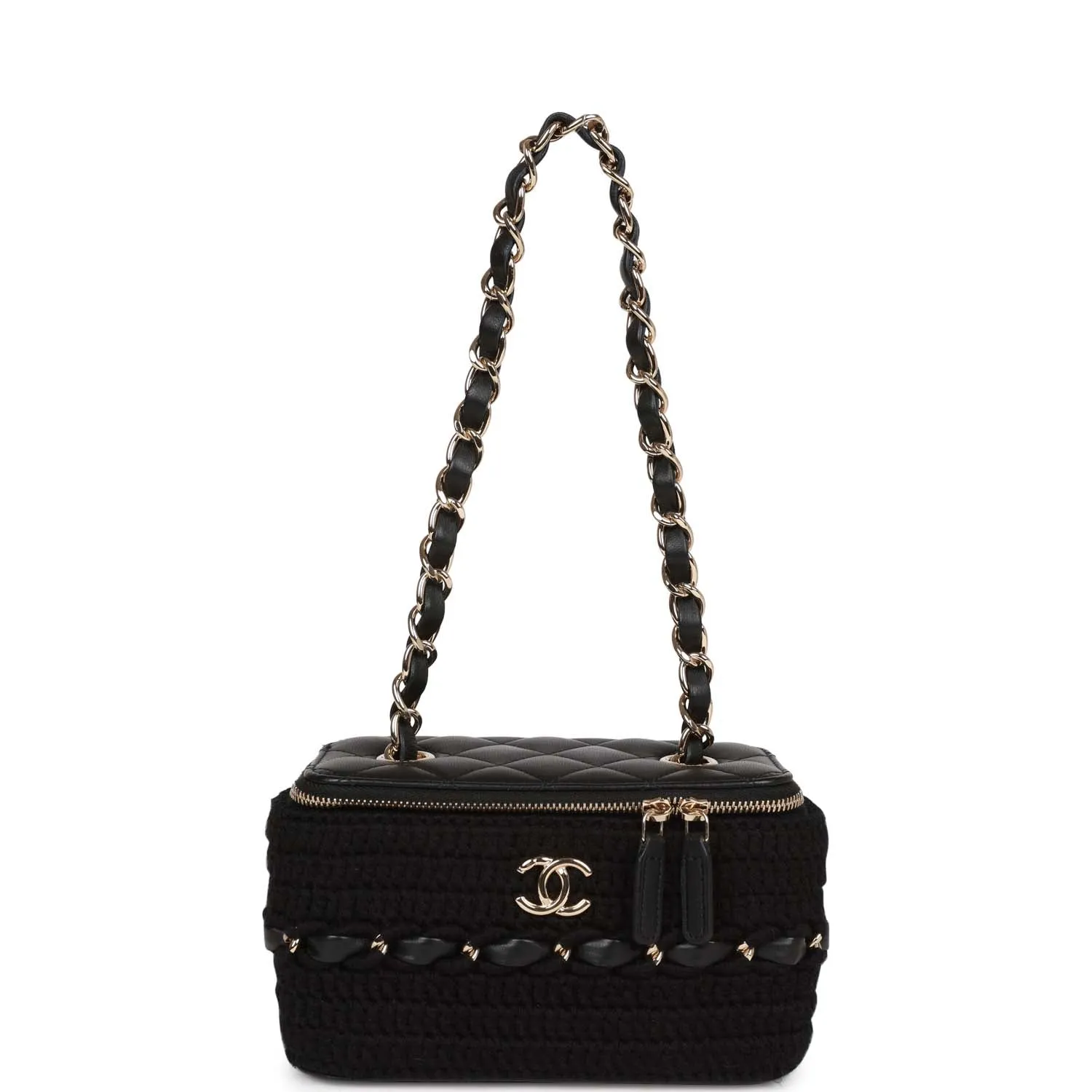 Chanel Small Vanity Case Black Crochet and Lambskin Light Gold Hardware