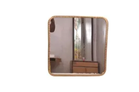 COCOVEY Steel EPL Golden Color Frame Modern Metal Large 41×6×41CM Wall Mirror, Minimalist Home Decor Mirror with Rounded Corners for Living Room, Bedroom, Bathroom, Office Wall Mirror