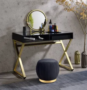 Coleen Vanity Desk w/Mirror & Jewelry Tray in Black & Gold Finish AC00669