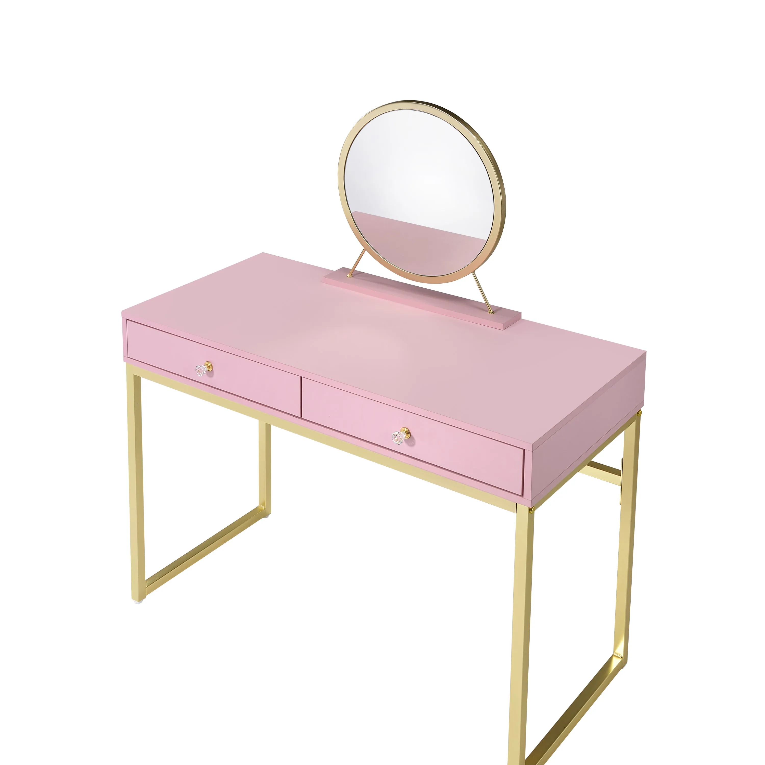 Coleen Vanity Desk w/Mirror & Jewelry Tray in Pink & Gold Finish AC00668