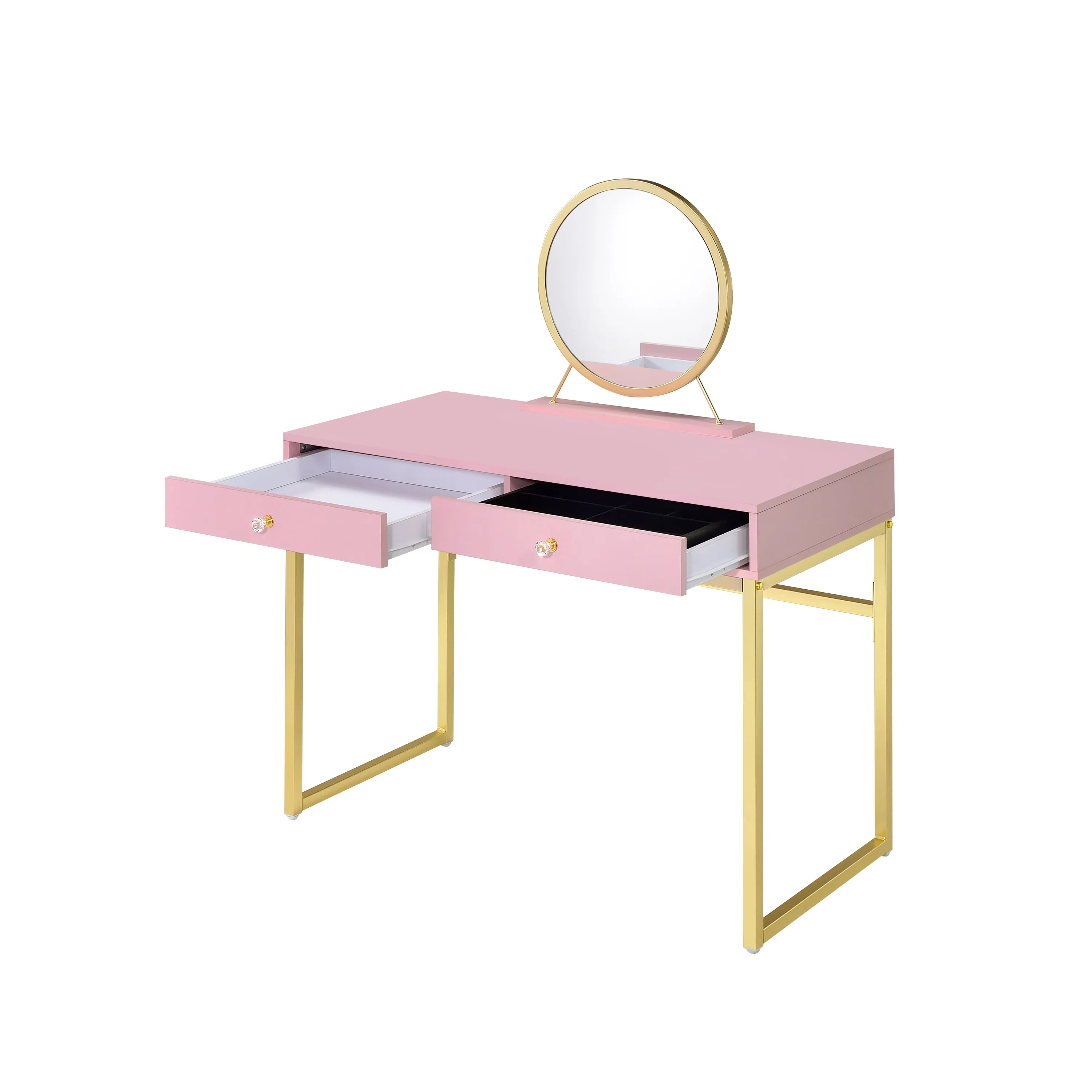 Coleen Vanity Desk w/Mirror & Jewelry Tray in Pink & Gold Finish AC00668