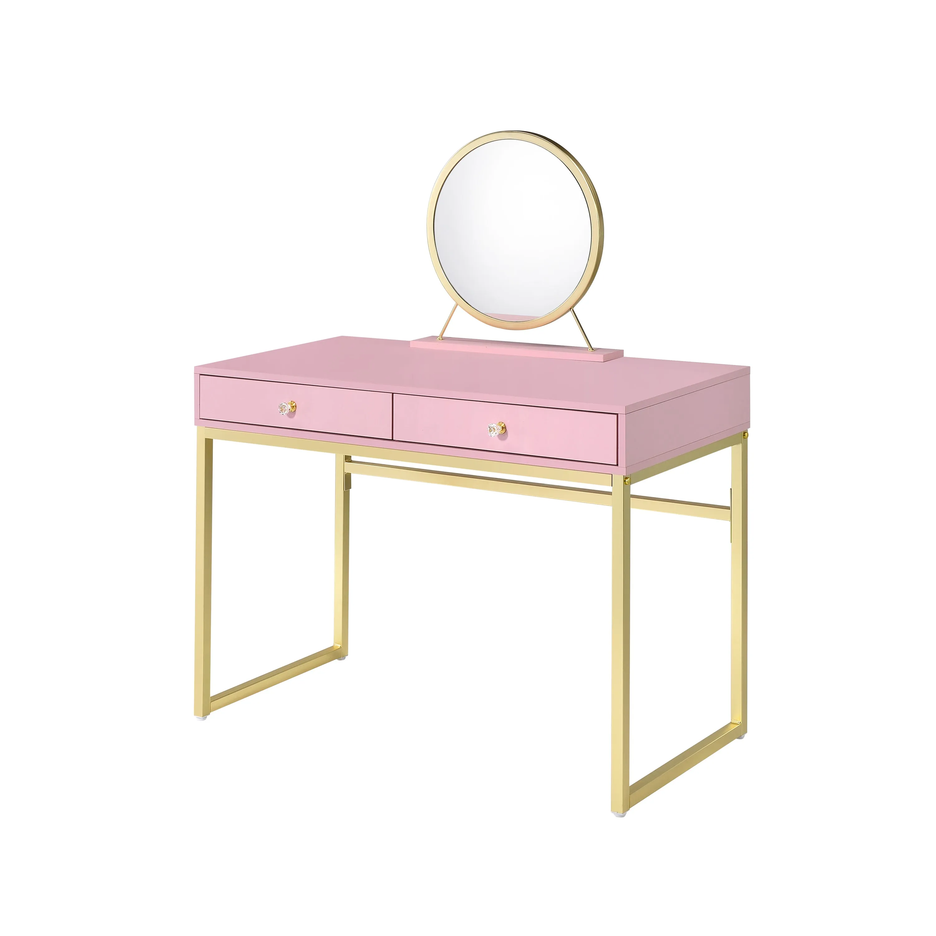 Coleen Vanity Desk w/Mirror & Jewelry Tray in Pink & Gold Finish AC00668