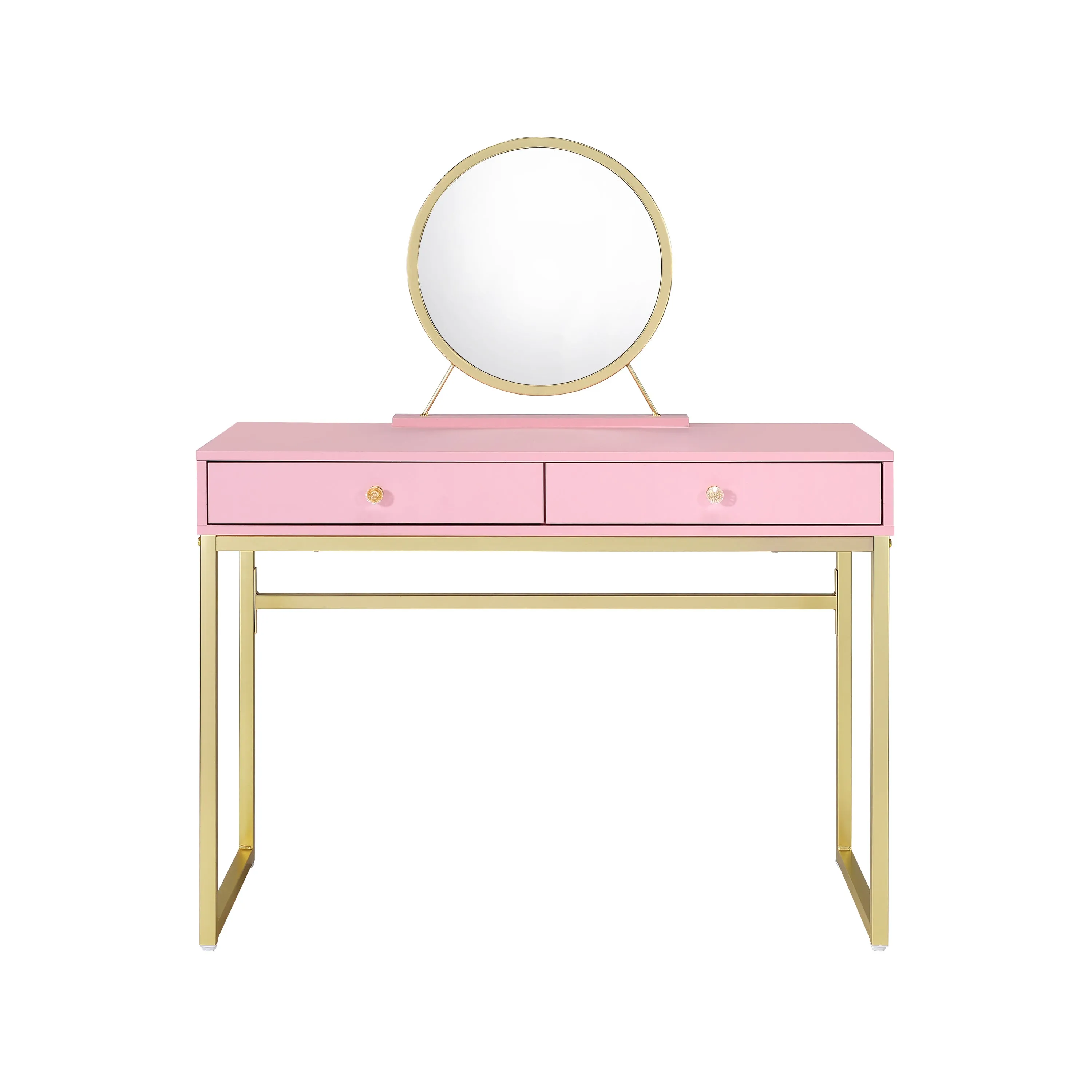 Coleen Vanity Desk w/Mirror & Jewelry Tray in Pink & Gold Finish AC00668