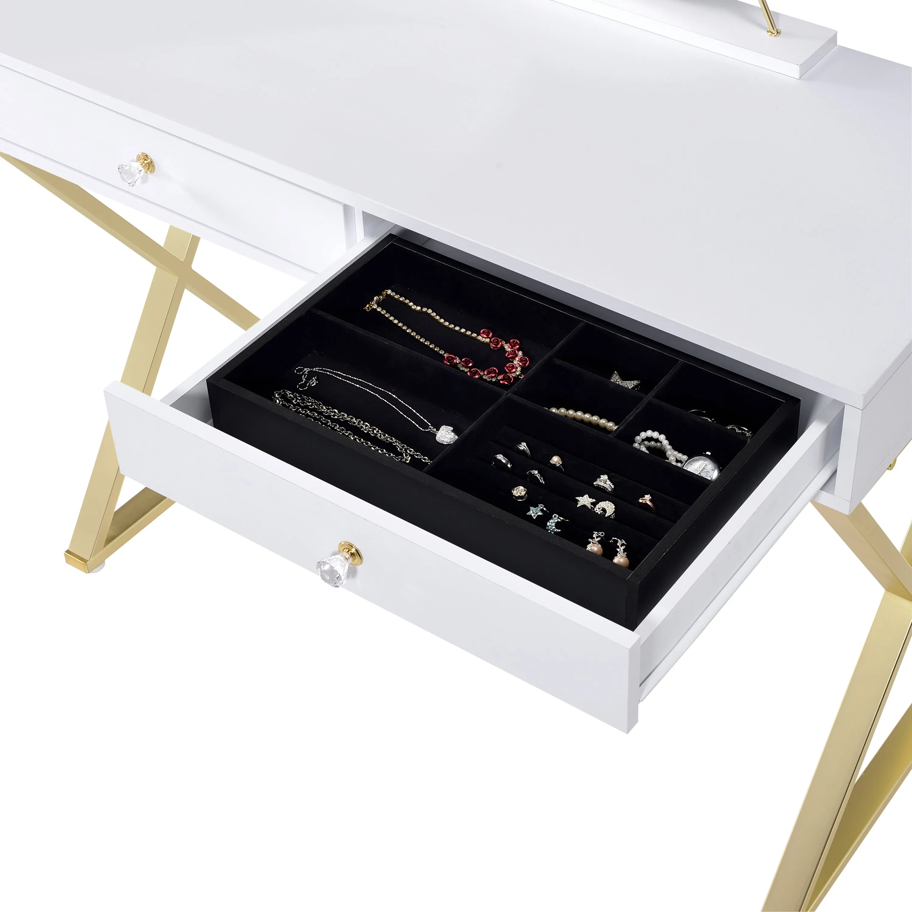 Coleen Vanity Desk w/Mirror & Jewelry Tray in White & Gold Finish AC00667