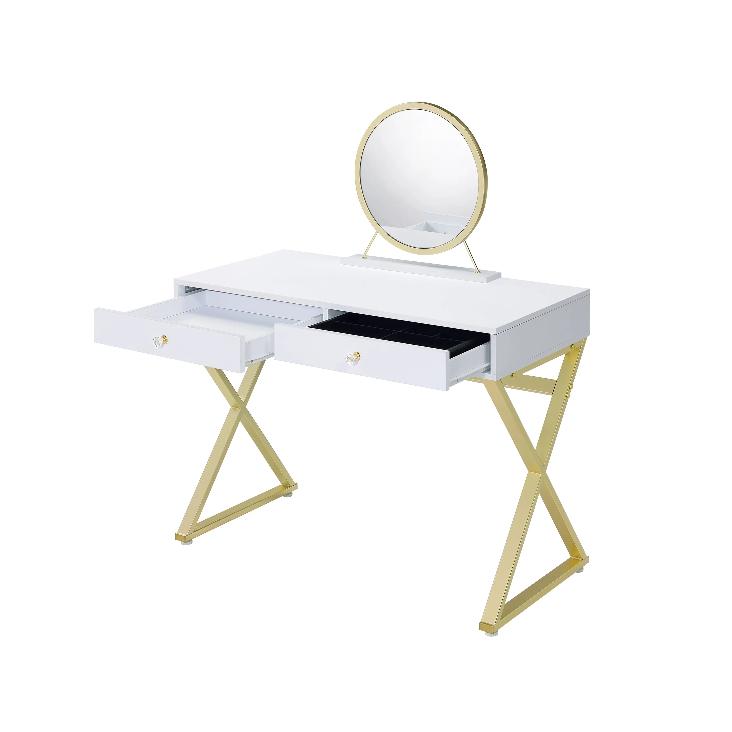 Coleen Vanity Desk w/Mirror & Jewelry Tray in White & Gold Finish AC00667