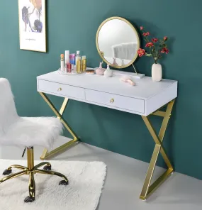 Coleen Vanity Desk w/Mirror & Jewelry Tray in White & Gold Finish AC00667