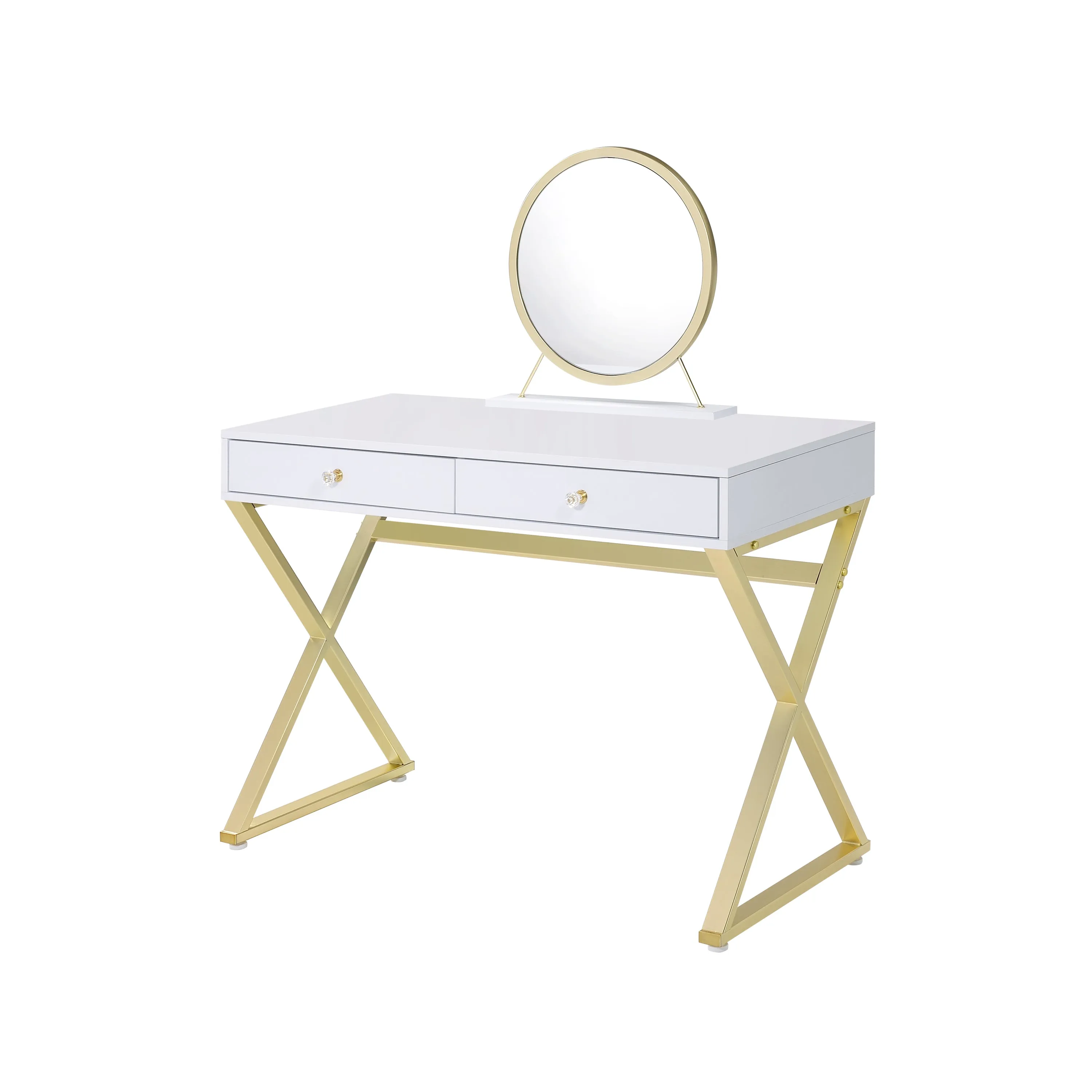 Coleen Vanity Desk w/Mirror & Jewelry Tray in White & Gold Finish AC00667