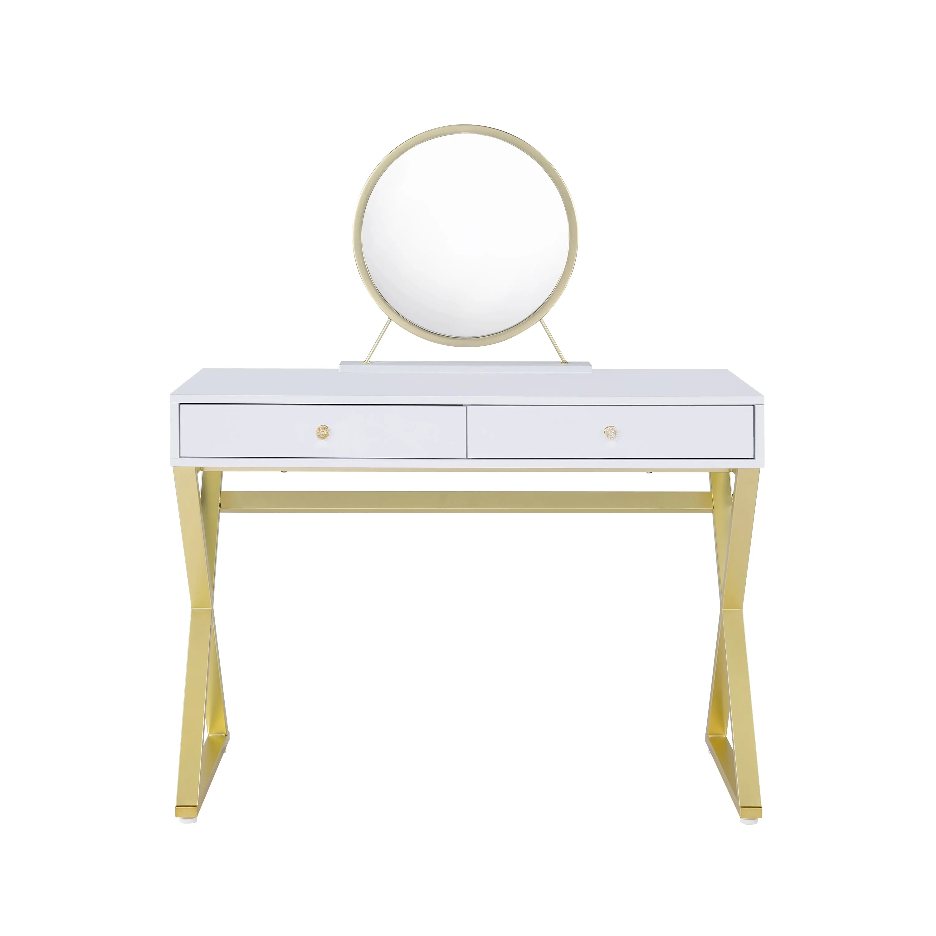 Coleen Vanity Desk w/Mirror & Jewelry Tray in White & Gold Finish AC00667