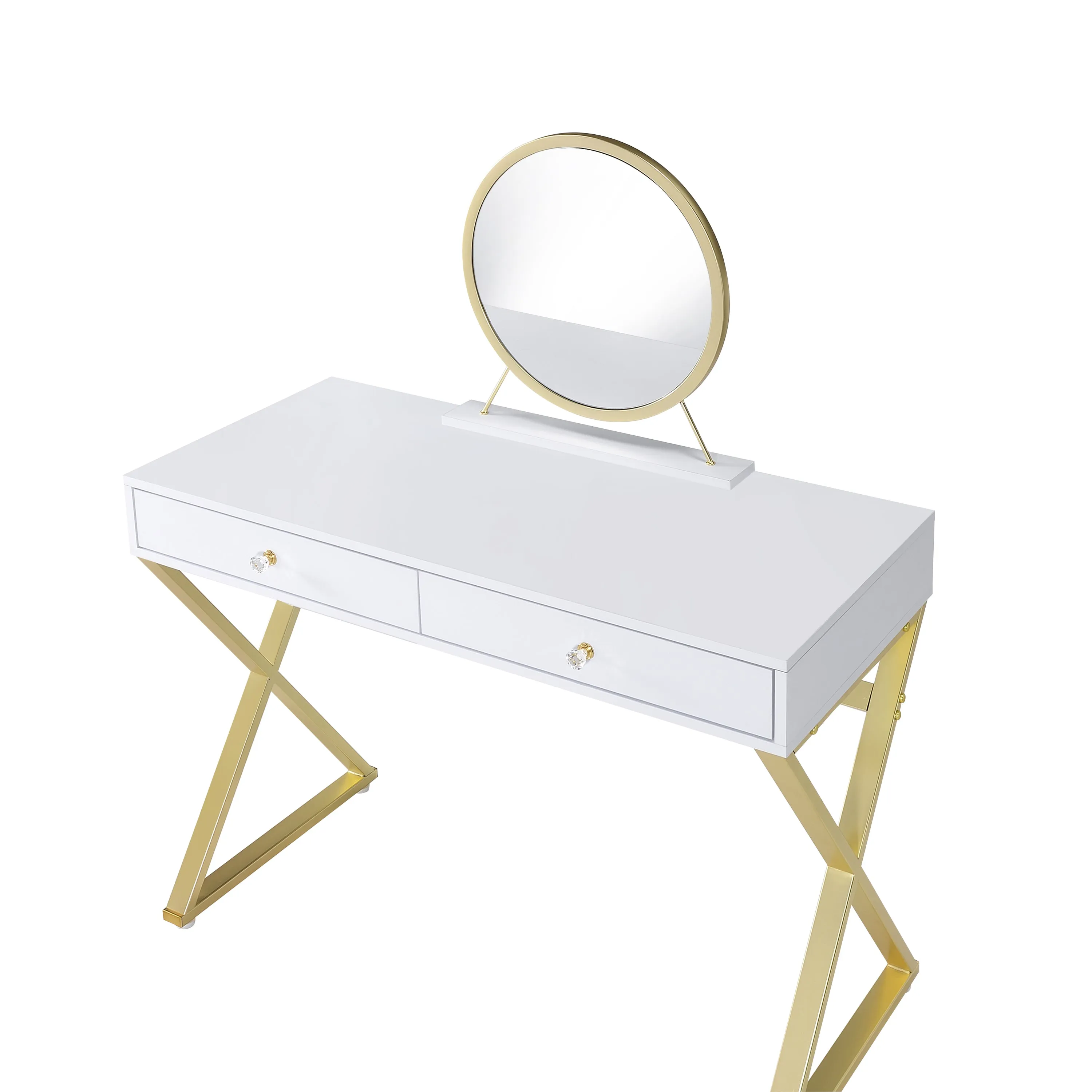 Coleen Vanity Desk w/Mirror & Jewelry Tray in White & Gold Finish AC00667