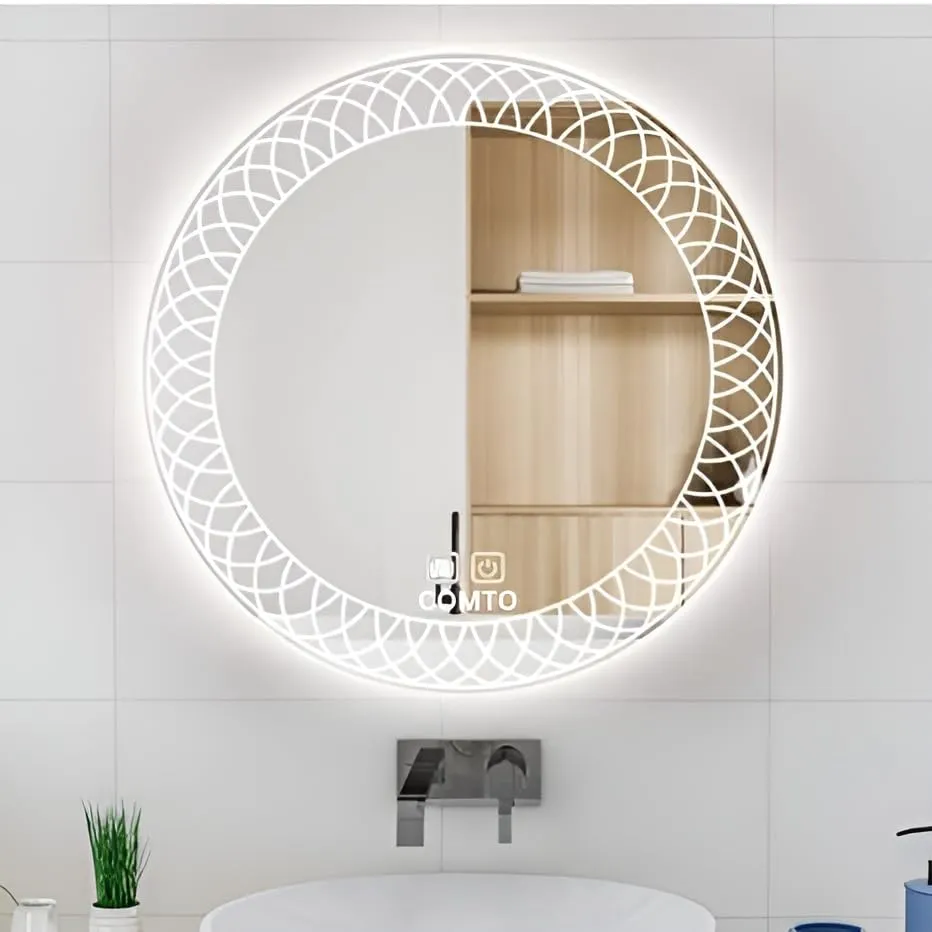 COMTO Round 32 Inch Bathroom Mirror, Wall Mounted, with Backlit LED Light, Dimmable, Anti-Fog, Led Lighted with 3 Color Makeup Mirror (81 cm)