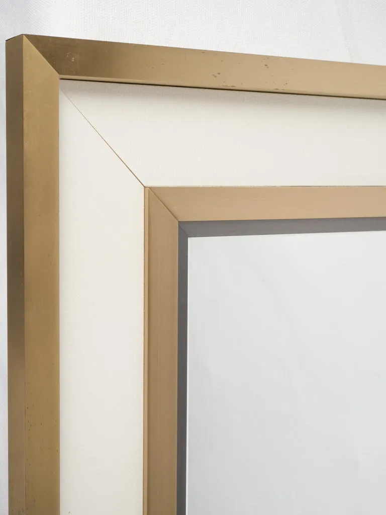 Contemporary 32" square mirror - white leatherette & brushed brass