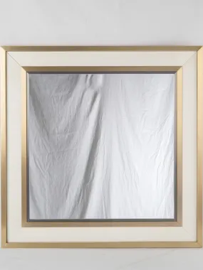 Contemporary 32" square mirror - white leatherette & brushed brass