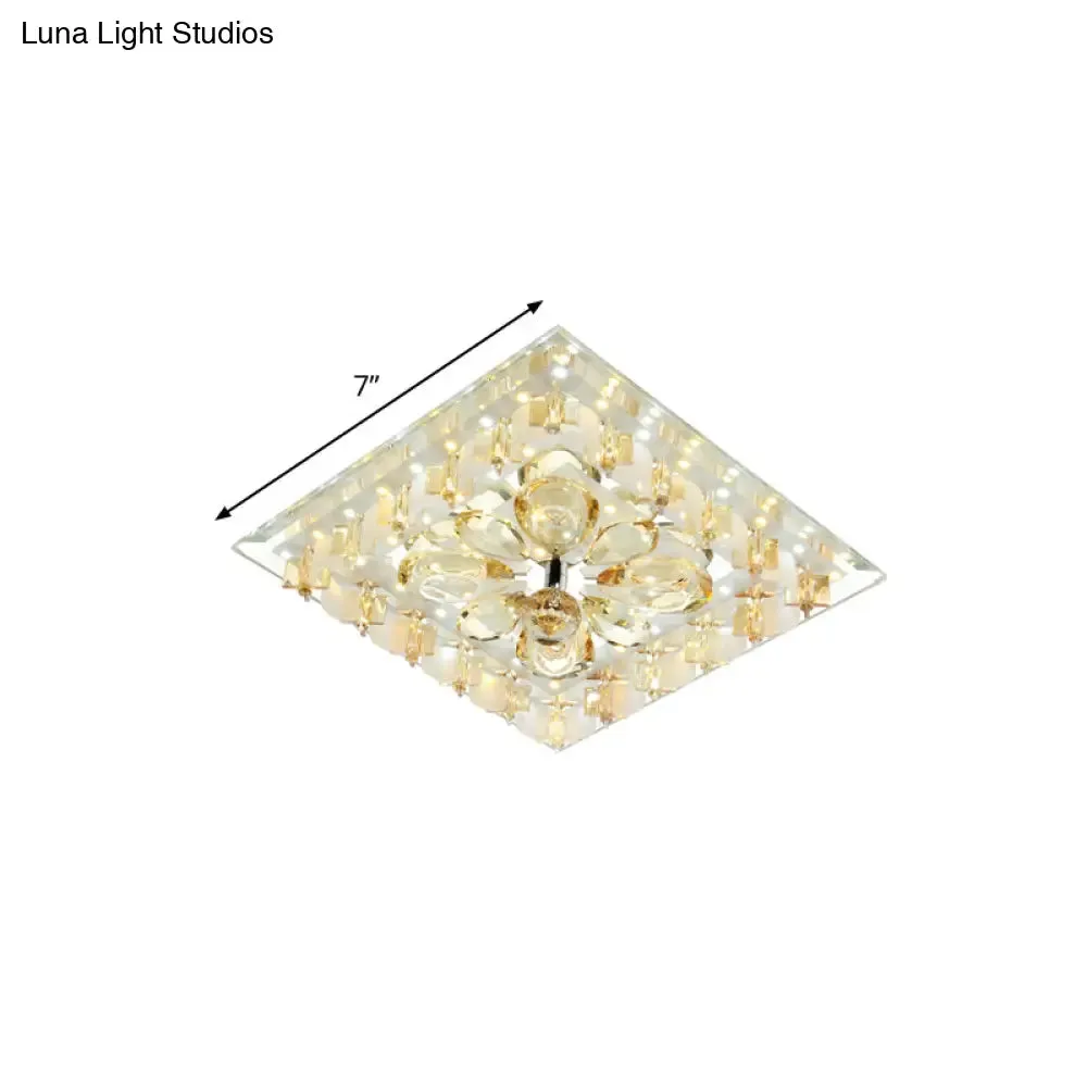 Contemporary Amber Crystal LED Flush Light for Hallway with Warm/White Light