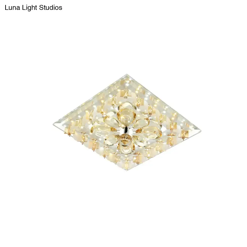Contemporary Amber Crystal LED Flush Light for Hallway with Warm/White Light