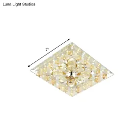 Contemporary Amber Crystal LED Flush Light for Hallway with Warm/White Light
