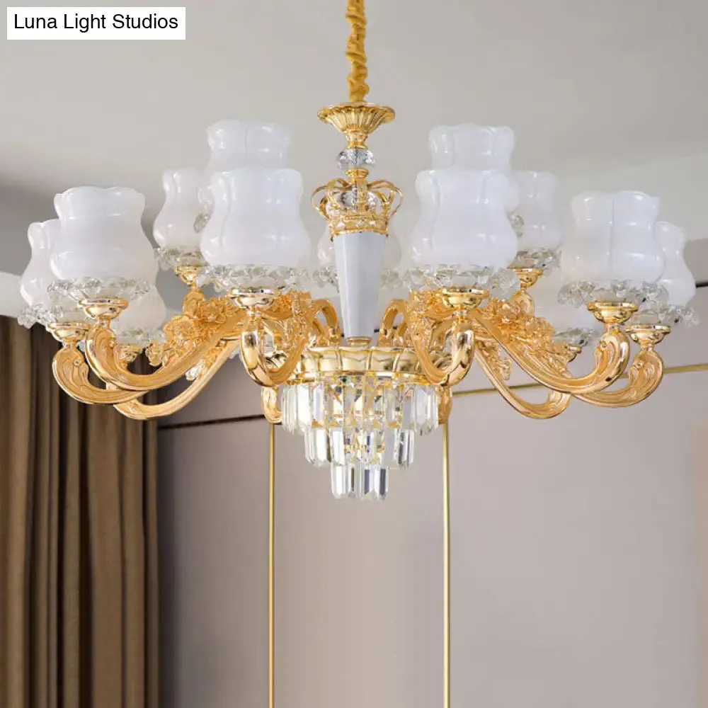 Contemporary Gold Bud Drop Lamp with Milky Glass - Dining Room Chandelier