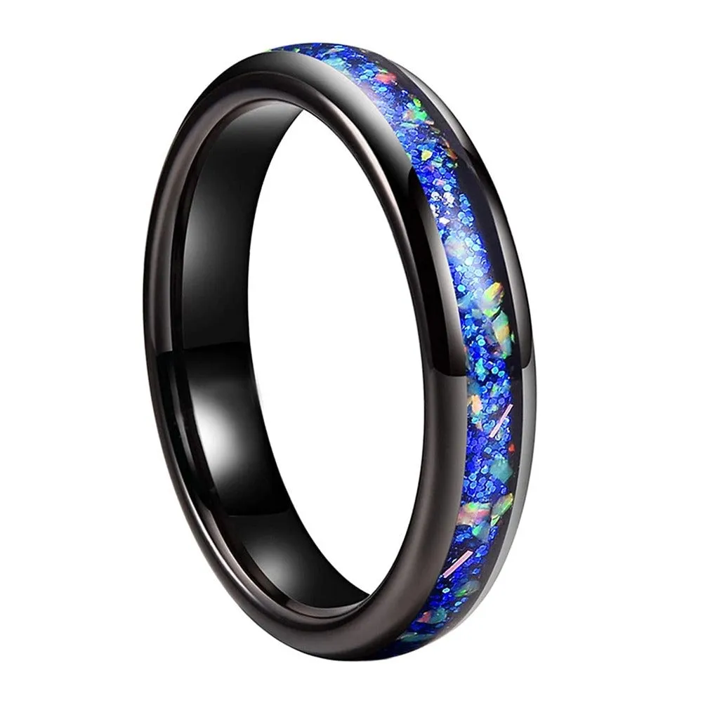 Crushed Blue Opal & Black Tungsten Dome Ring (4/6mm)