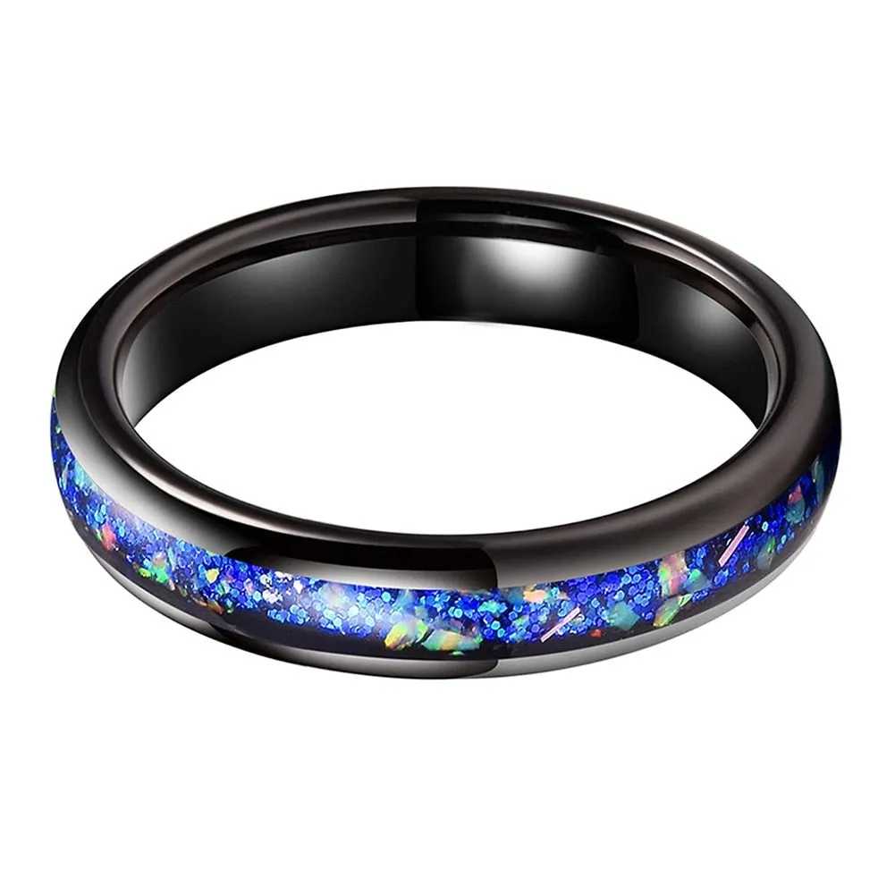 Crushed Blue Opal & Black Tungsten Dome Ring (4/6mm)