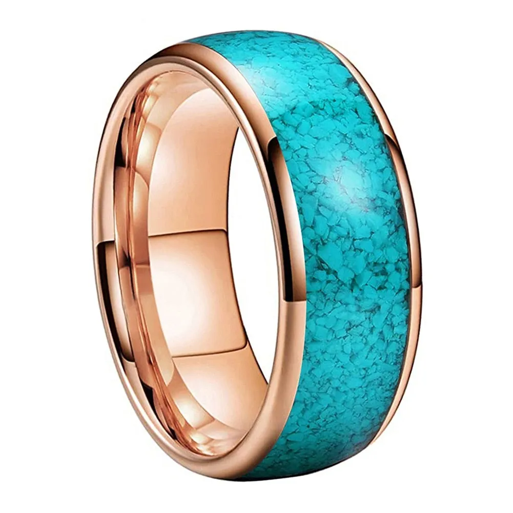 Crushed Turquoise and Rose Gold Tungsten Ring