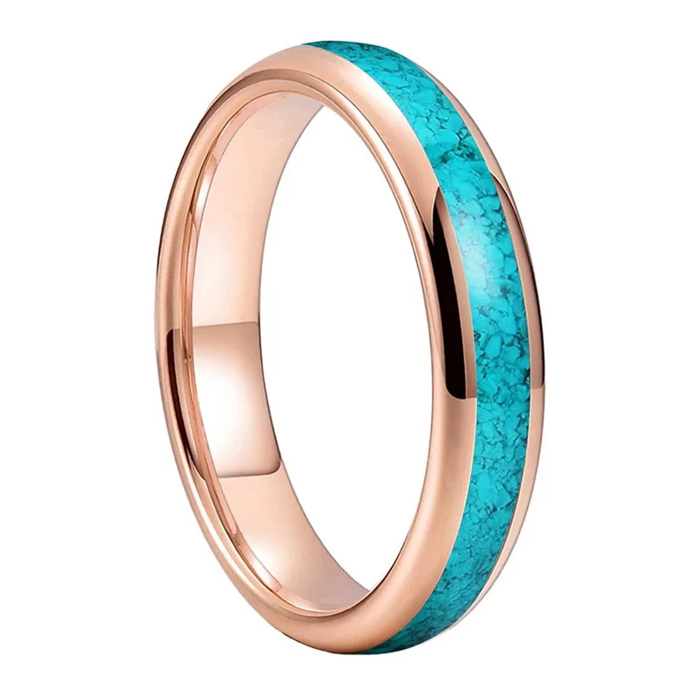 Crushed Turquoise and Rose Gold Tungsten Ring