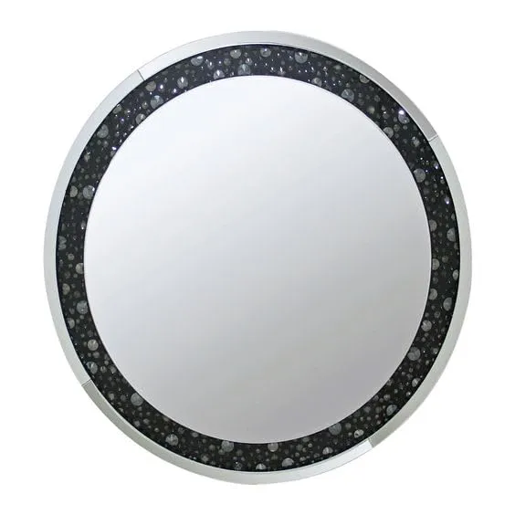 Crystal Design - Crystal Black Crush Diamond Round Silver Mirror for Wall Decoration | Wall Hang with Diamond Décor