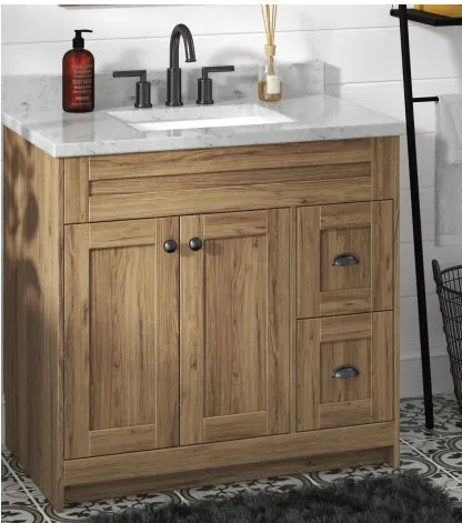 Daisy - 36" Vintage Oak Bathroom Vanity with Quartz top , Right Side drawers