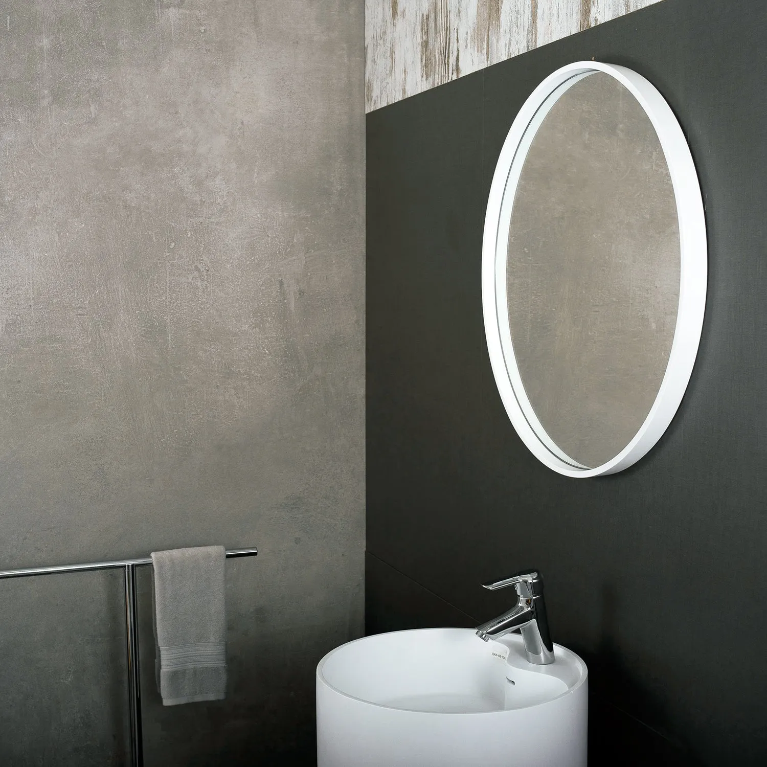 DAX Solid Surface Round Bathroom Vanity Mirror, Wall Mount with Frame, White Finish, 27-1/2 Inches (DAX-AB-1571)