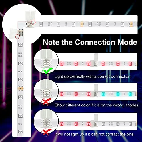 DAYBETTER Led Strip Connector Kit for 2835 8mm 4Pin, L Shape 4-Pin LED Connectors 10-Pack 20 Pcs 4-Pin Connector Clips, Solderless LED Strip Accessories for DIY