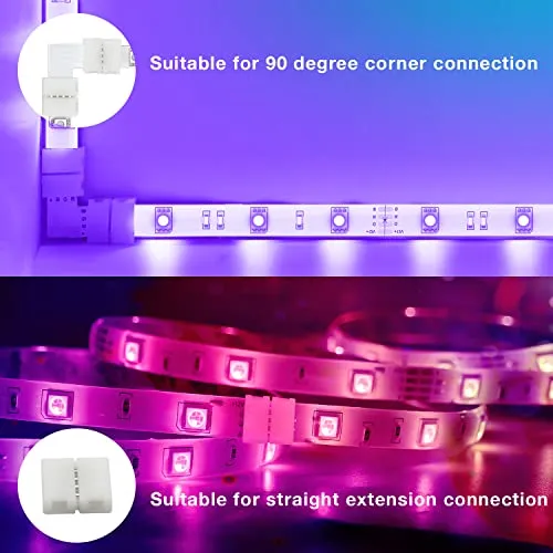 DAYBETTER Led Strip Connector Kit for 2835 8mm 4Pin, L Shape 4-Pin LED Connectors 10-Pack 20 Pcs 4-Pin Connector Clips, Solderless LED Strip Accessories for DIY