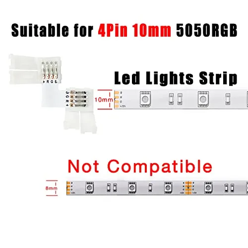 DAYBETTER Led Strip Connector Kit for 2835 8mm 4Pin, L Shape 4-Pin LED Connectors 10-Pack 20 Pcs 4-Pin Connector Clips, Solderless LED Strip Accessories for DIY