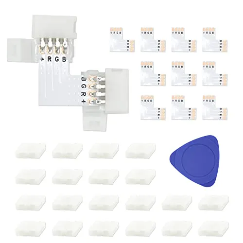 DAYBETTER Led Strip Connector Kit for 2835 8mm 4Pin, L Shape 4-Pin LED Connectors 10-Pack 20 Pcs 4-Pin Connector Clips, Solderless LED Strip Accessories for DIY