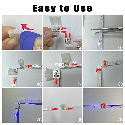 DAYBETTER Led Strip Connector Kit for 2835 8mm 4Pin, L Shape 4-Pin LED Connectors 10-Pack 20 Pcs 4-Pin Connector Clips, Solderless LED Strip Accessories for DIY