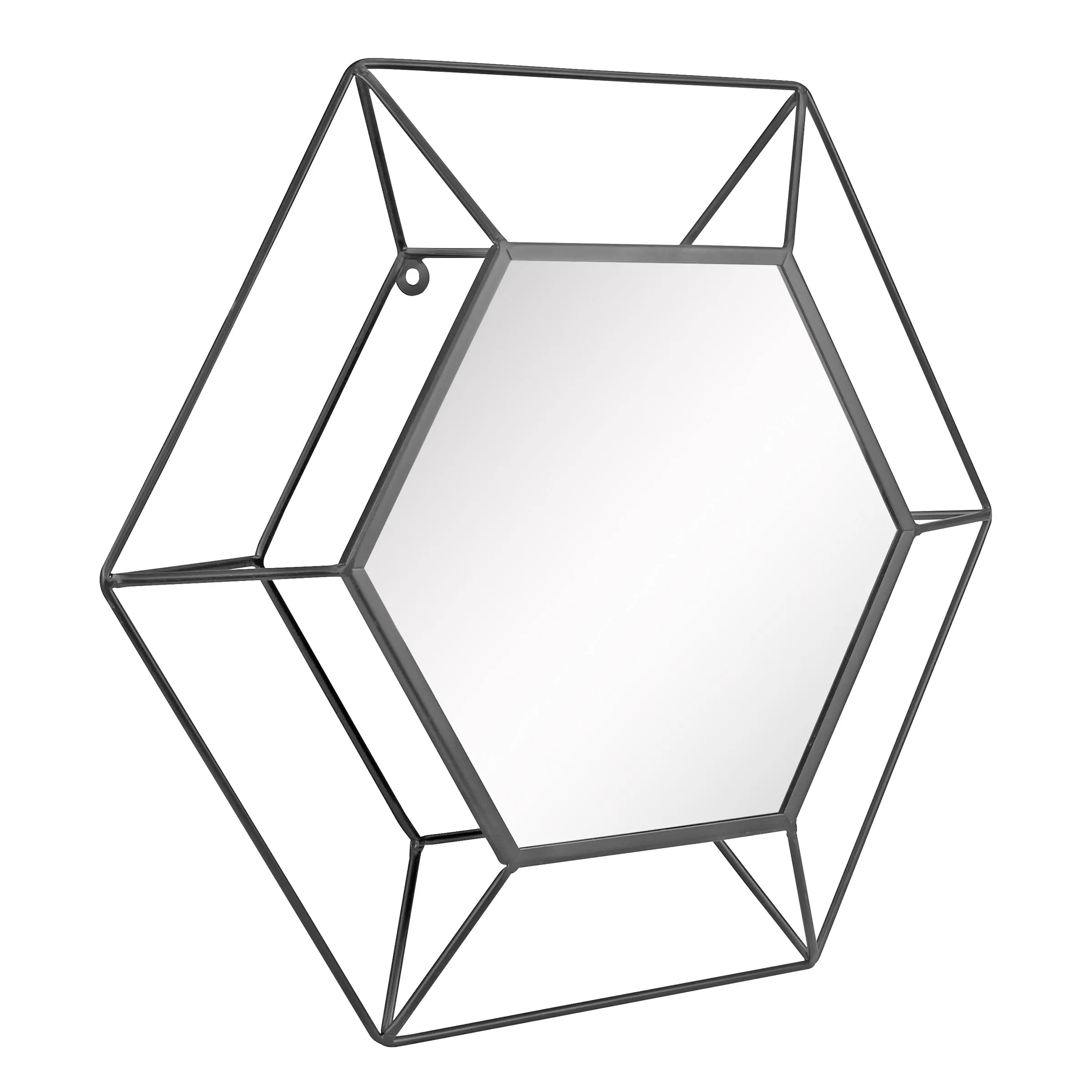 Decorative Black Metal 24" Hexagon Frame Hanging Wall Mirror (WS)