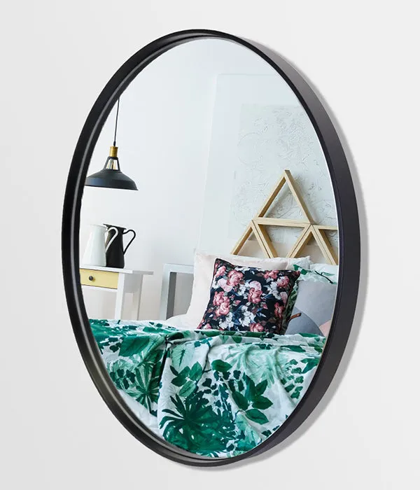 Deep Frame Round Mirror Black